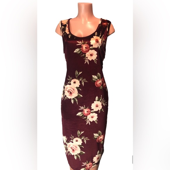 minnete Dresses & Skirts - Minette Womens Velvet Dress  ➖Floral Print Sleeveless Scoop Neck Stretch ▪️M